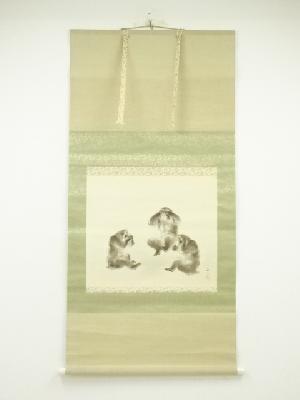 小林立人筆　三猿　肉筆絹本掛軸（共箱）